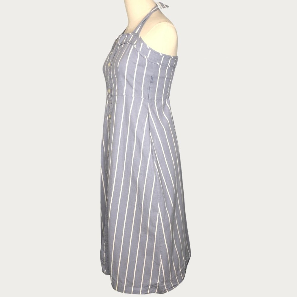 Everlane The Cotton Weave Tank Dress in Blue White Wide Stripe 0 Button Front - Picture 2 of 5